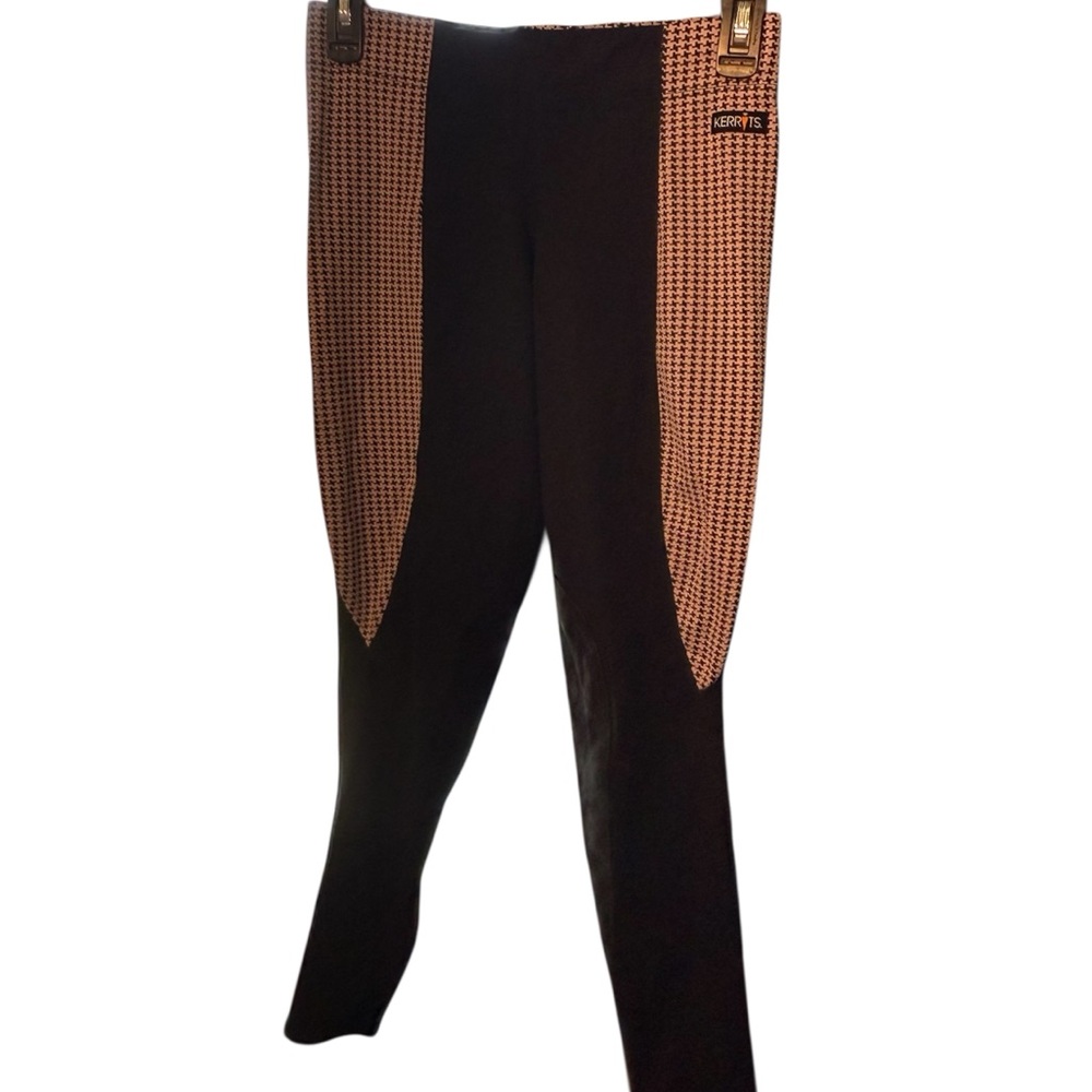 Kerrits Equestrian Black and Pink Houndstooth Riding Leggings, size Medium.